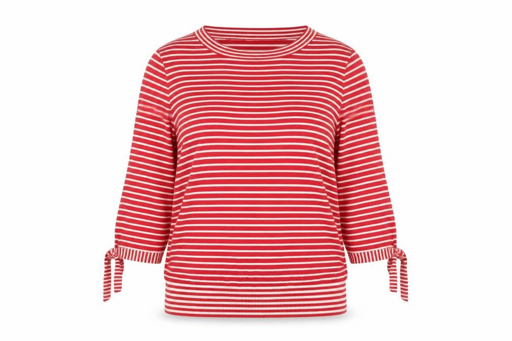 Peter Hahn Womens Red Crew Neck Striped Cotton Pullover Jumper Size 16