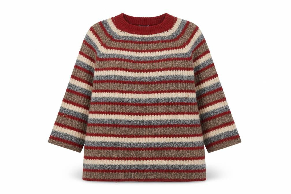 N.W.3 Womens Multicoloured Round Neck Striped Cotton Pullover Jumper Size 8