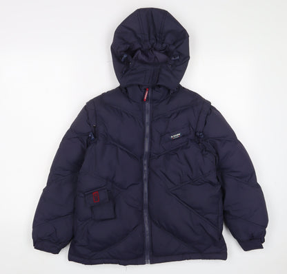 Additional front view of W.S. Duck boys’ blue basic coat coat, size 14, years zip - logo, embroidered