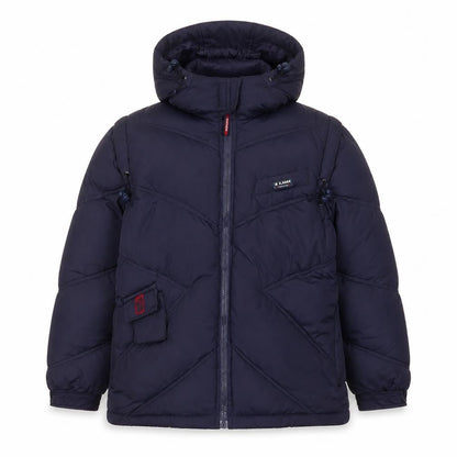 Front view of W.S. Duck boys’ blue basic coat coat, size 14, years zip - logo, embroidered