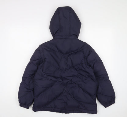 Back view of W.S. Duck boys’ blue basic coat coat, size 14, years zip - logo, embroidered