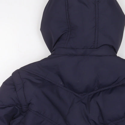 Brand and care label for W.S. Duck boys’ blue basic coat coat, size 14, years zip - logo, embroidered