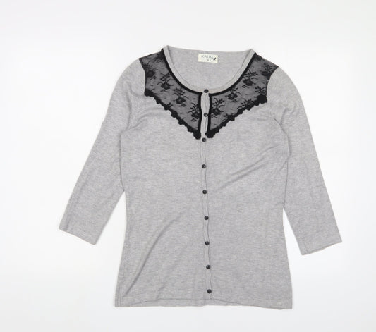 Kaliko Womens Grey Boat Neck Viscose Cardigan Jumper Size 8 - Lace