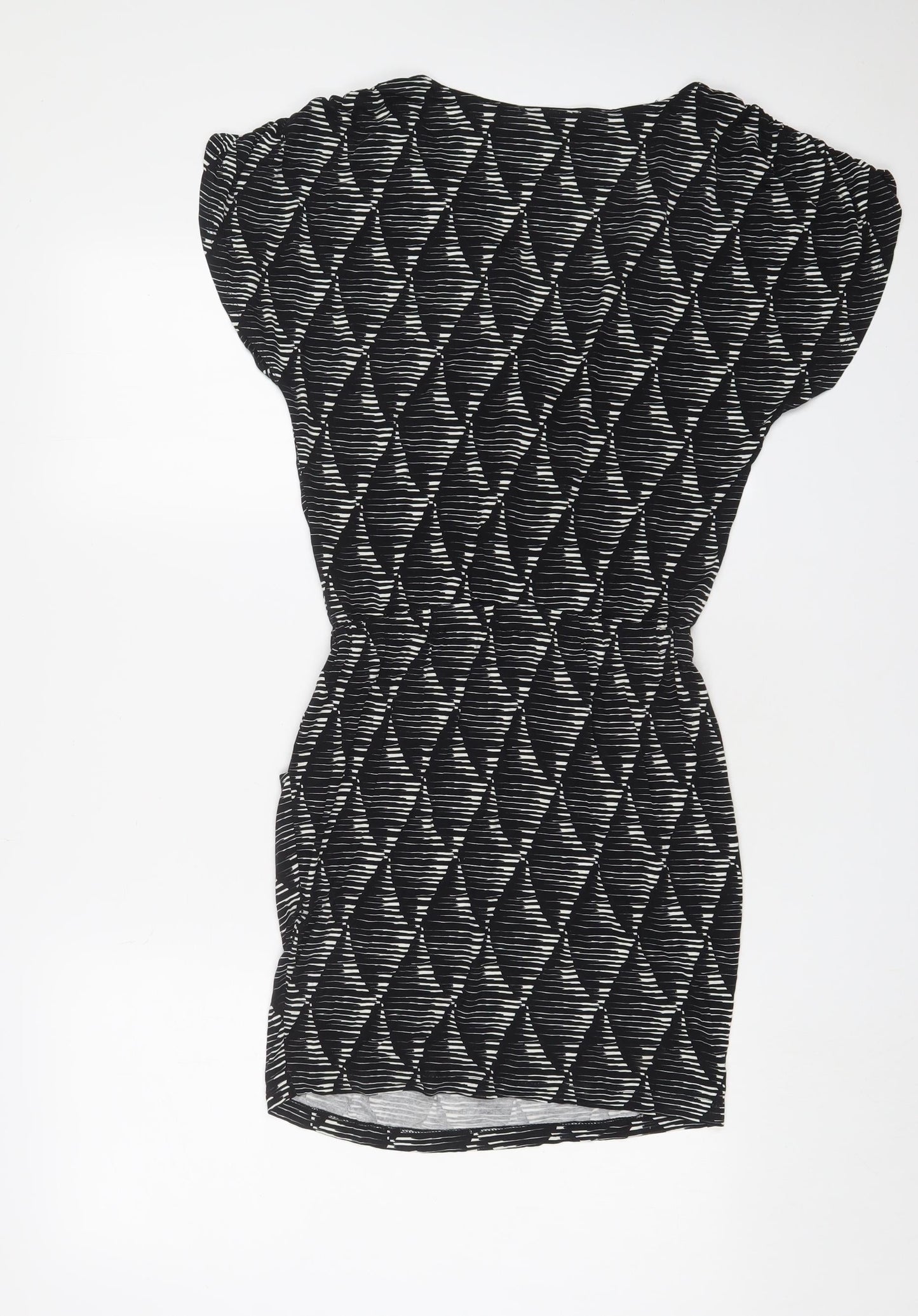 Warehouse Womens Black Geometric Viscose A-Line Size 10 V-Neck Pullover