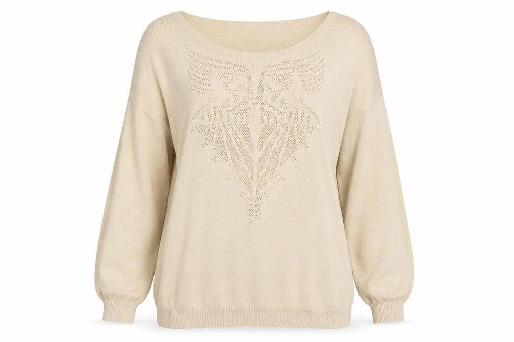 Color Block Womens Gold Crew Neck Cotton Pullover Jumper Size M