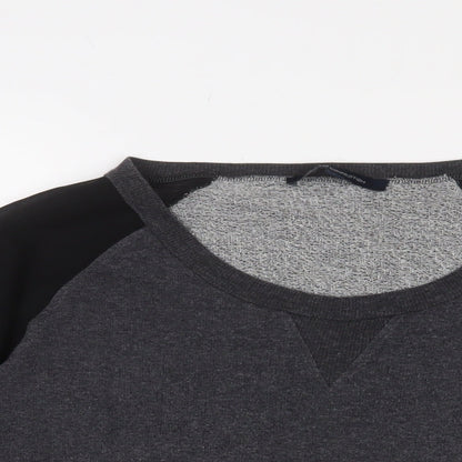 Close-up detail of French Connection women’s grey scoop neck cotton jumper, size L