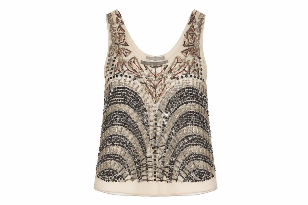 Sportsgirl Womens Beige Polyester Basic Tank Size S Scoop Neck - beaded, Sequins