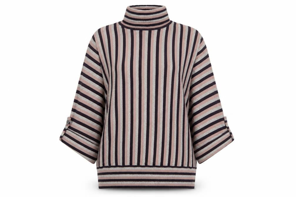 Betty Jackson Womens Pink Roll Neck Striped Acrylic Pullover Jumper Size 16