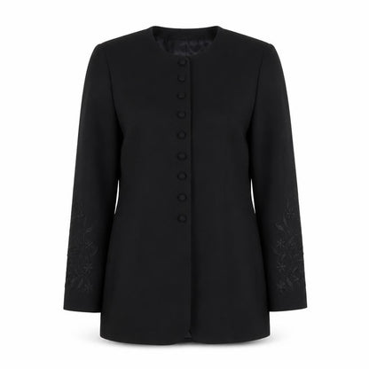 Richards Womens Black Jacket Blazer Size 10 Button - Embroidered