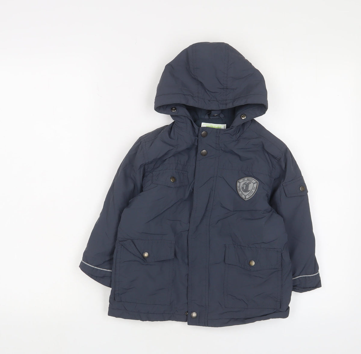 Additional front view of Vertbaudet boys’ blue basic coat coat, size 4, years zip - logo, embroidered