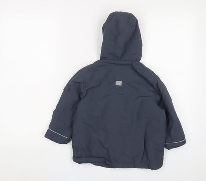 Back view of Vertbaudet boys’ blue basic coat coat, size 4, years zip - logo, embroidered