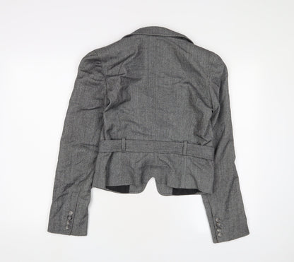 Back view of French Connection women’s grey jacket blazer, size UK 10, button - belted