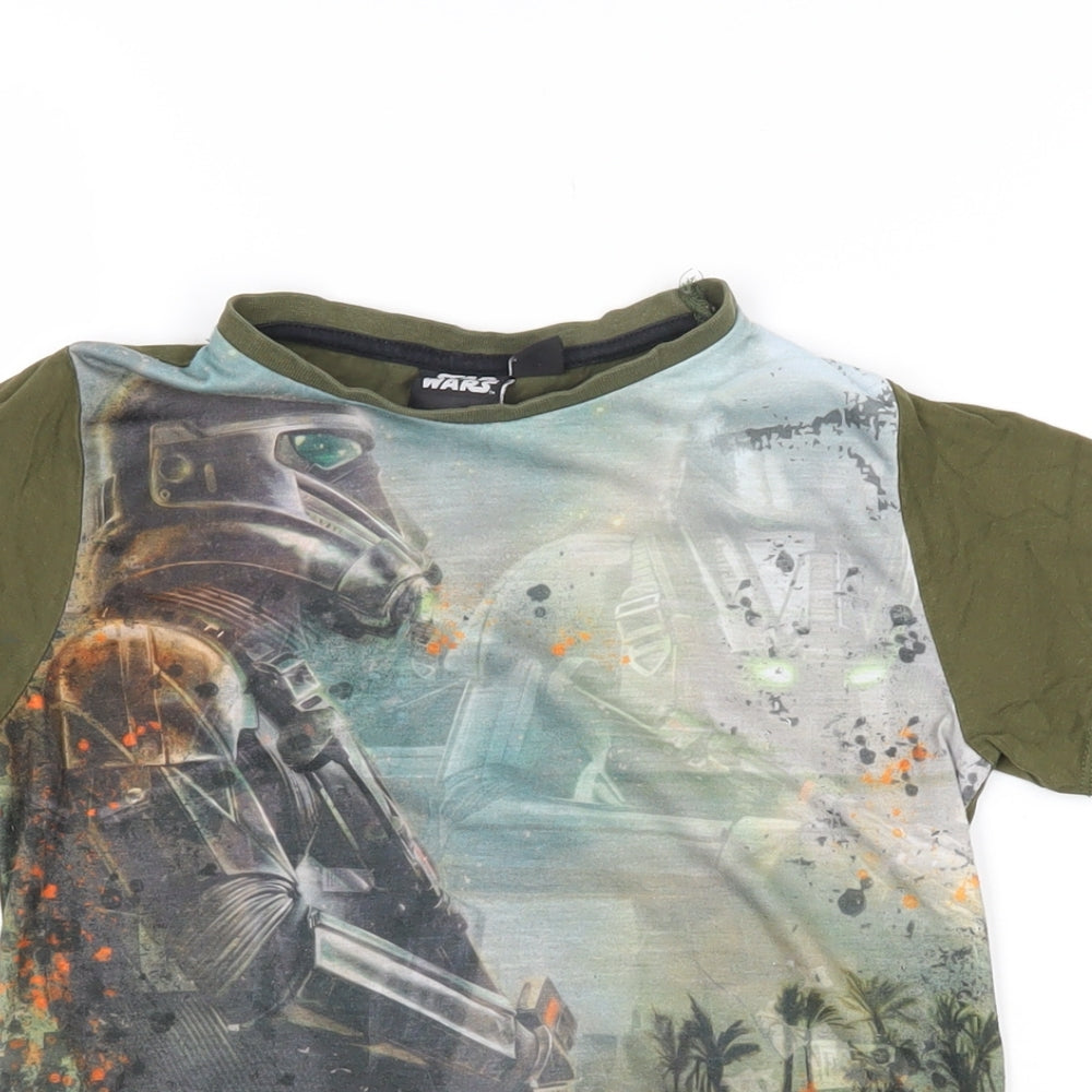 Star Wars Boys Green Polyester Blend Basic T-Shirt Size 7-8 Years Round Neck Pullover - Star Wars Rogue One