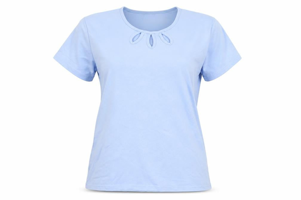 Isle Womens Blue 100% Cotton Basic T-Shirt Size L Roll Neck