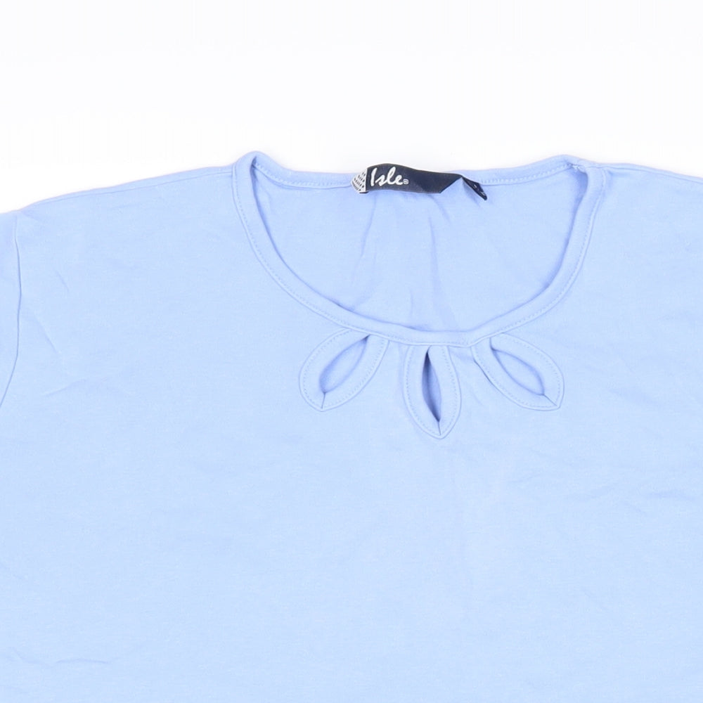 Isle Womens Blue 100% Cotton Basic T-Shirt Size L Roll Neck