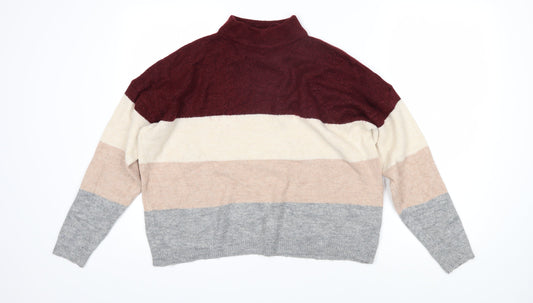 Brave Soul Womens Multicoloured High Neck Striped Acrylic Pullover Jumper Size L