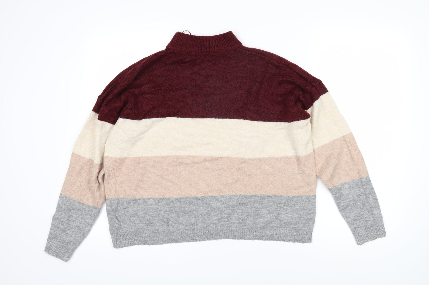 Brave Soul Womens Multicoloured High Neck Striped Acrylic Pullover Jumper Size L
