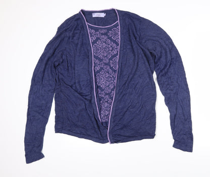 Additional front view of Honor Milllburn women’s blue boat neck floral wool jumper, size L, - layered effect