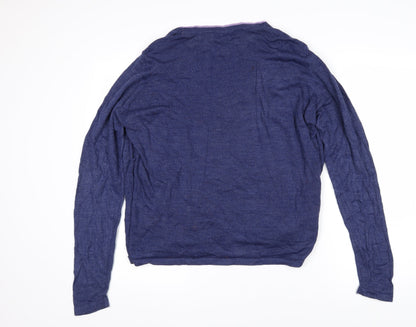 Back view of Honor Milllburn women’s blue boat neck floral wool jumper, size L, - layered effect