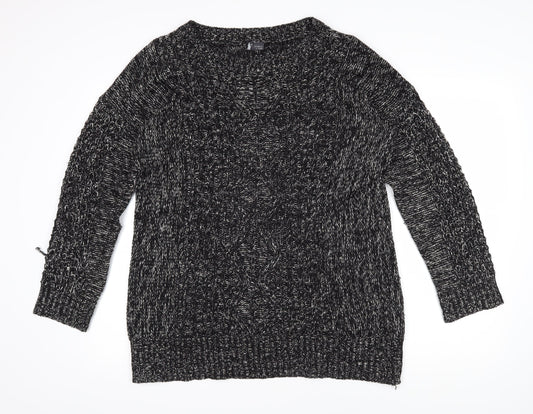 Sparkle & Fade Womens Black Boat Neck Herringbone Acrylic Pullover Jumper Size M