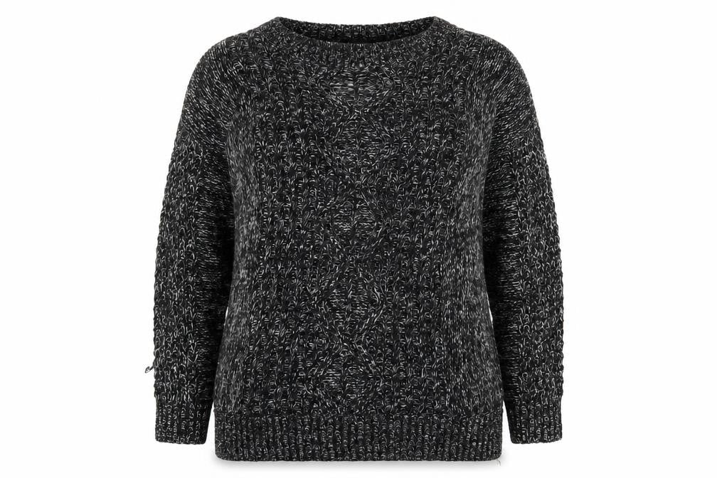 Sparkle & Fade Womens Black Boat Neck Herringbone Acrylic Pullover Jumper Size M