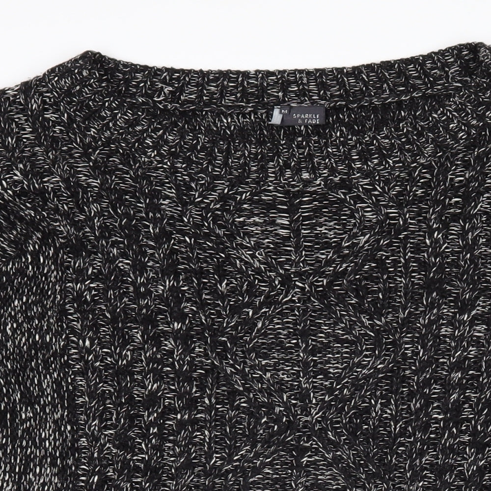 Sparkle & Fade Womens Black Boat Neck Herringbone Acrylic Pullover Jumper Size M