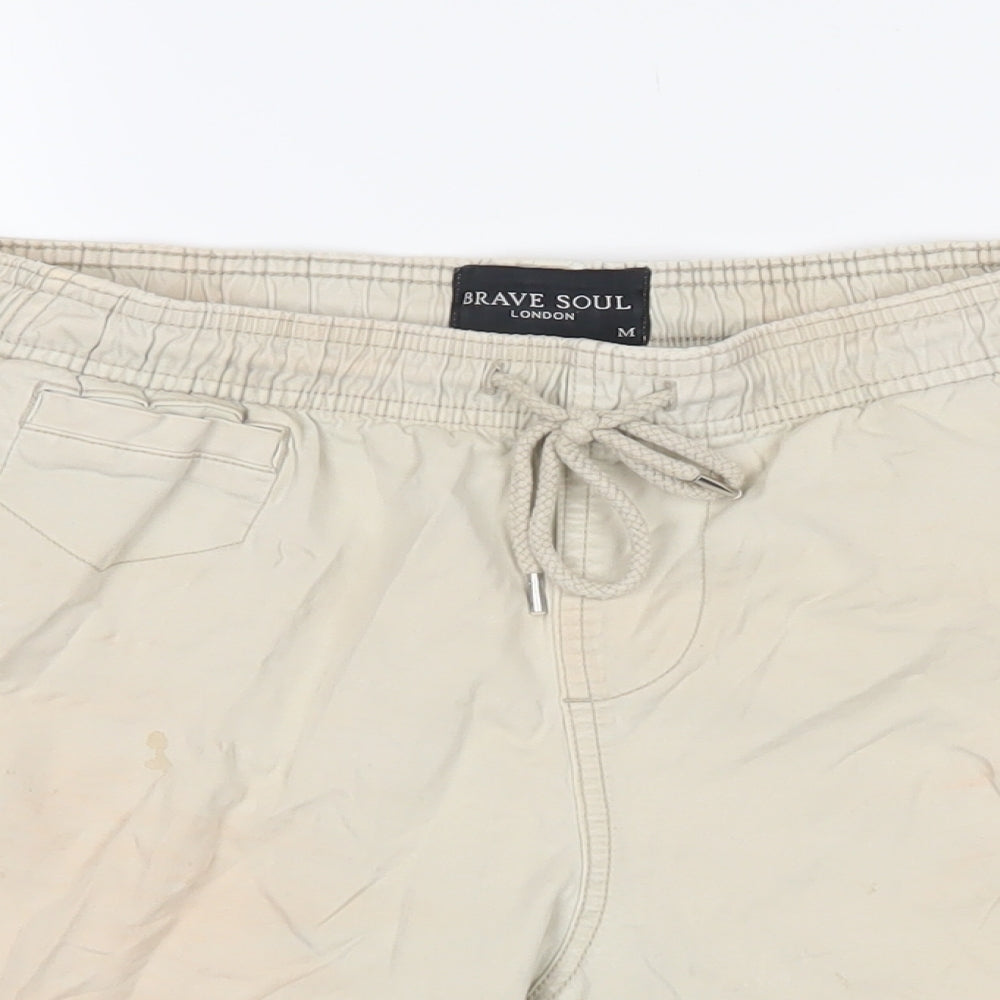 Brave Soul Mens Beige Cotton Bermuda Shorts Size L Regular Drawstring - Elasticated waist