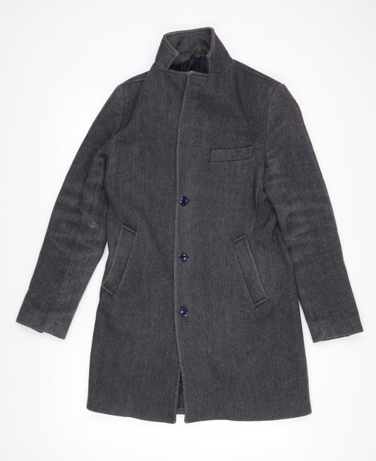 Fusaro Mens Grey Herringbone Overcoat Coat Size 46 Button