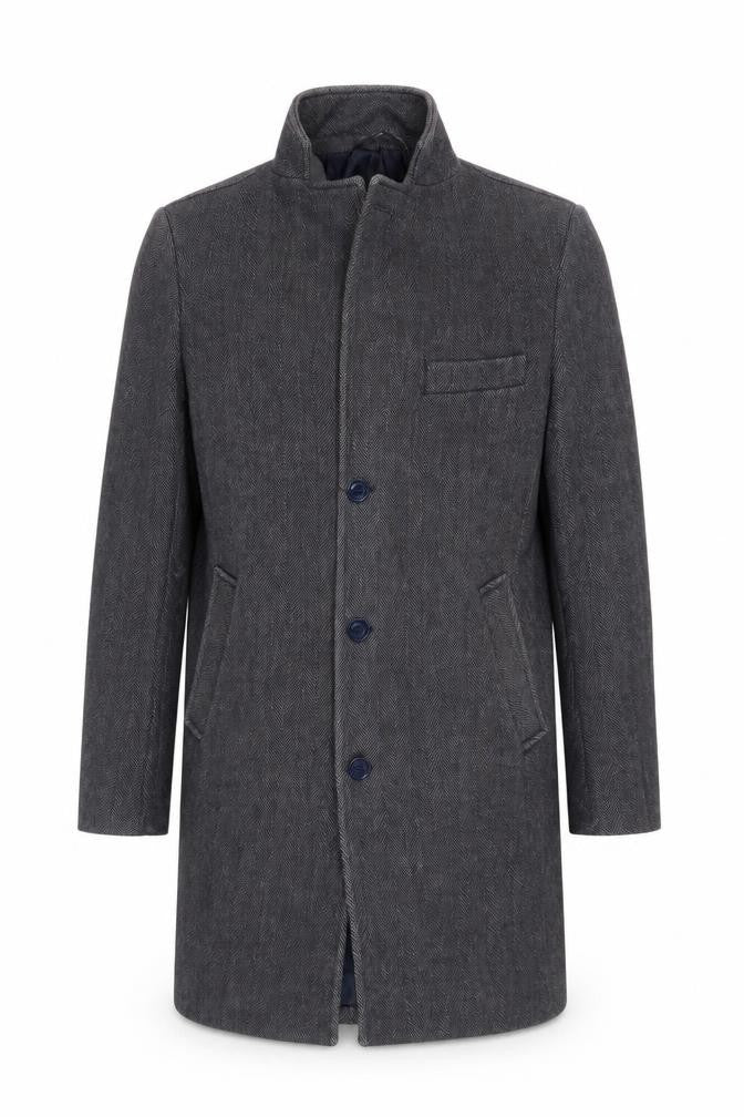 Fusaro Mens Grey Herringbone Overcoat Coat Size 46 Button