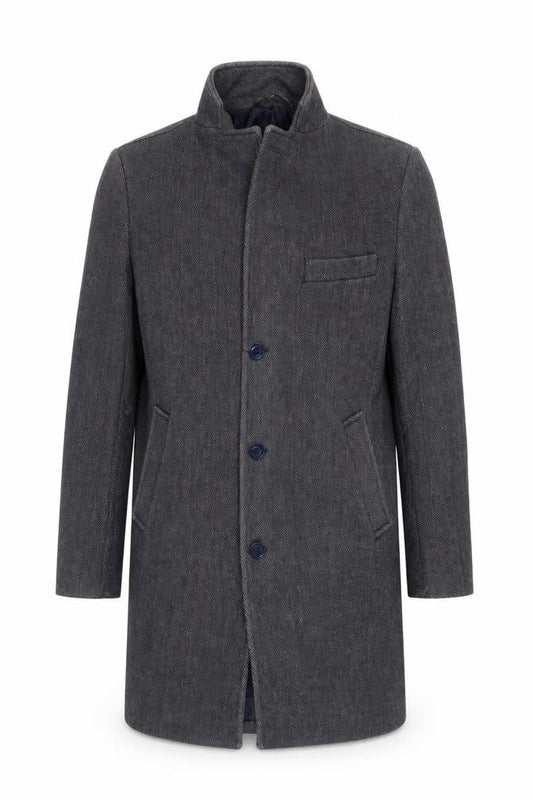 Fusaro Mens Grey Herringbone Overcoat Coat Size 46 Button