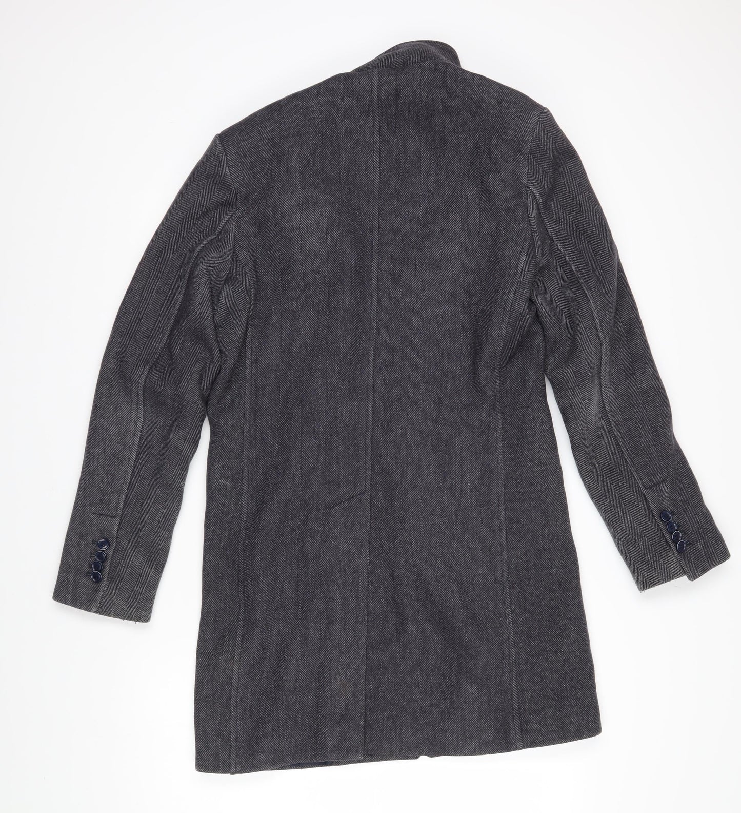 Fusaro Mens Grey Herringbone Overcoat Coat Size 46 Button