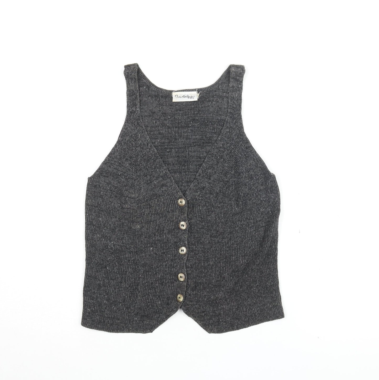 Miss Selfridge Womens Grey Ramie Basic Button-Up Size M V-Neck