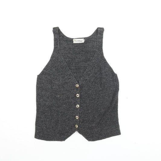 Miss Selfridge Womens Grey Ramie Basic Button-Up Size M V-Neck