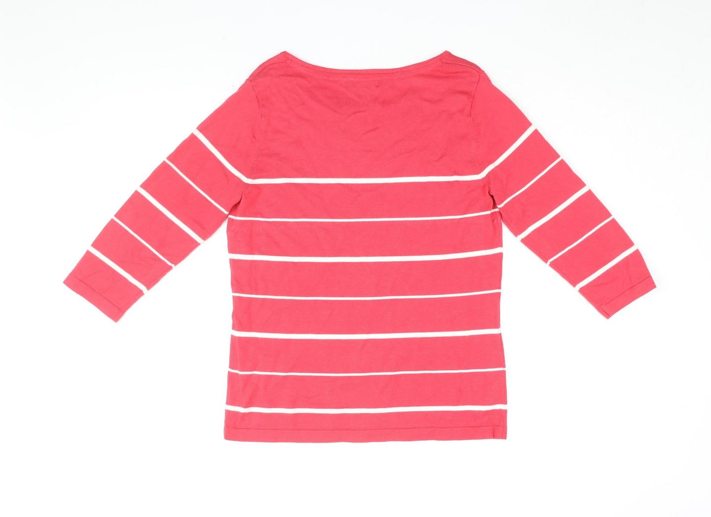 BM Womens Pink Striped Viscose Basic T-Shirt Size S Round Neck
