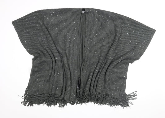 Principles Womens Green V-Neck Acrylic Cape Jumper One Size