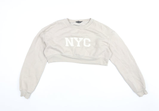 PRETTYLITTLETHING Womens Beige Cotton Pullover Sweatshirt Size 8 Pullover - Cropped, NYC