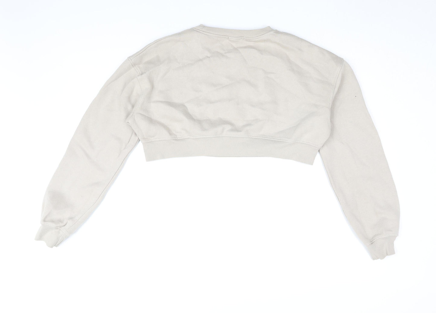 PRETTYLITTLETHING Womens Beige Cotton Pullover Sweatshirt Size 8 Pullover - Cropped, NYC