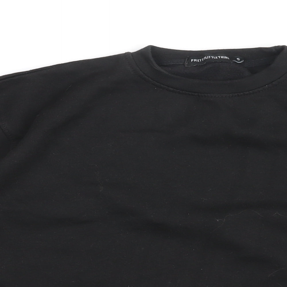 PRETTYLITTLETHING Womens Black Cotton Pullover Sweatshirt Size S Pullover