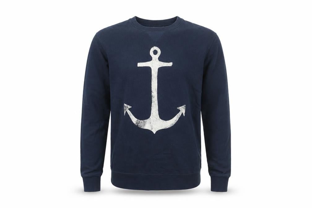 H&M Mens Blue Cotton Pullover Sweatshirt Size S - Anchor Print