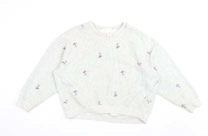 H&M Womens Grey Floral Cotton Pullover Sweatshirt Size M Pullover