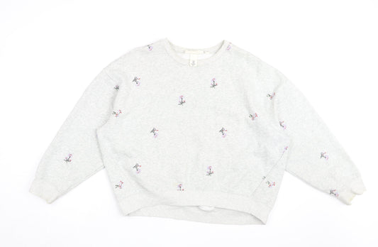 H&M Womens Grey Floral Cotton Pullover Sweatshirt Size M Pullover