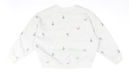 H&M Womens Grey Floral Cotton Pullover Sweatshirt Size M Pullover