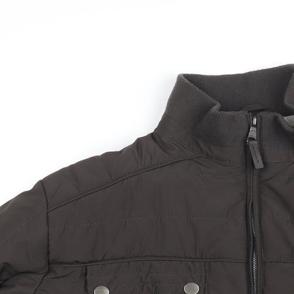 Close-up detail of Autograph men’s brown overcoat coat, size XL, zip