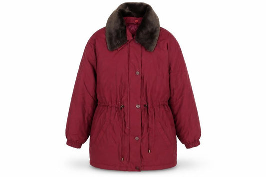 Berkertex Womens Red Overcoat Coat Size 14 Zip - Faux Fur Collar