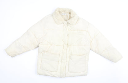 Topshop Womens Ivory Puffer Jacket Coat Size 8 Zip