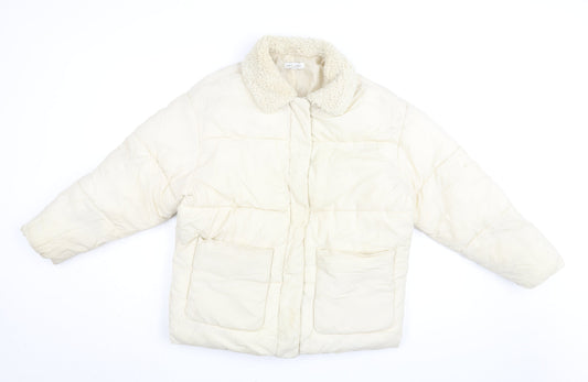 Topshop Womens Ivory Puffer Jacket Coat Size 8 Zip