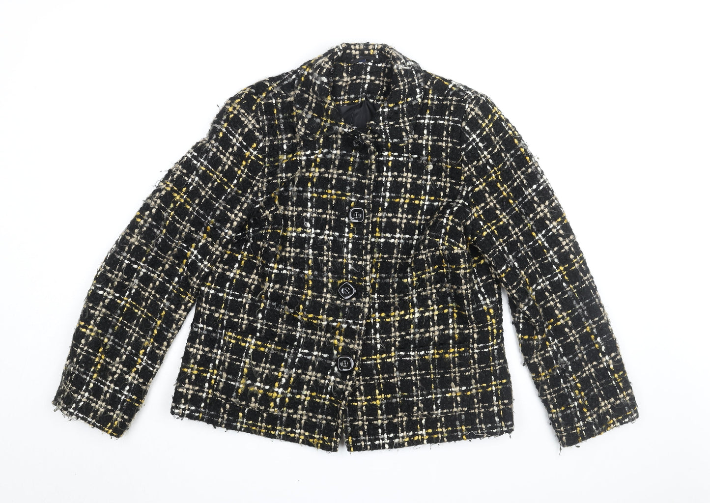 EWM Womens Black Geometric Jacket Coat Size 14 Button