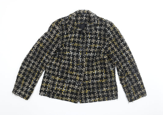EWM Womens Black Geometric Jacket Coat Size 14 Button