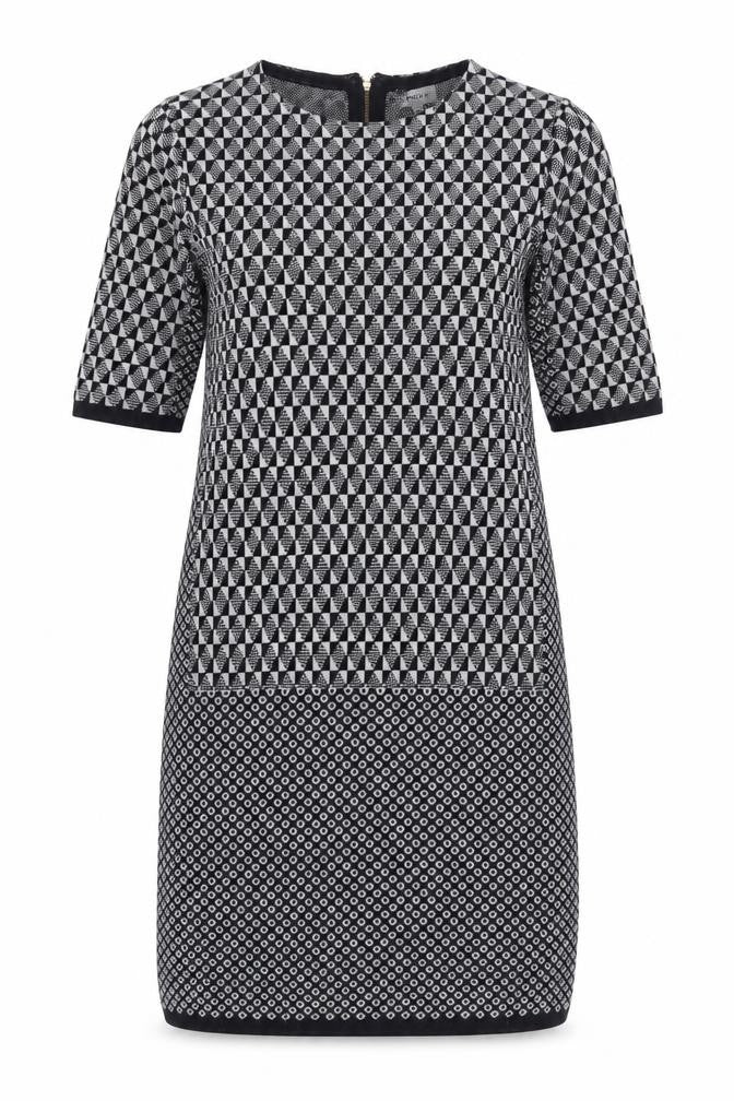 Jigsaw Women's Geometric Shift Dress, M, Black/Grey