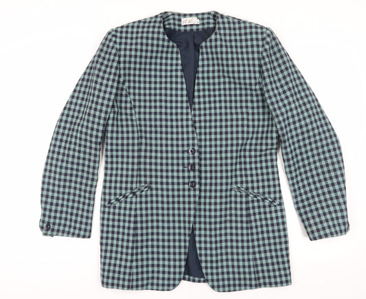 et al. Women's Blue Check Suit Jacket, Size 14